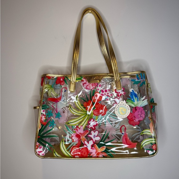 Spartina 449 Flamingo Floral Retreat Clear Beach Tote - Picture 3 of 13